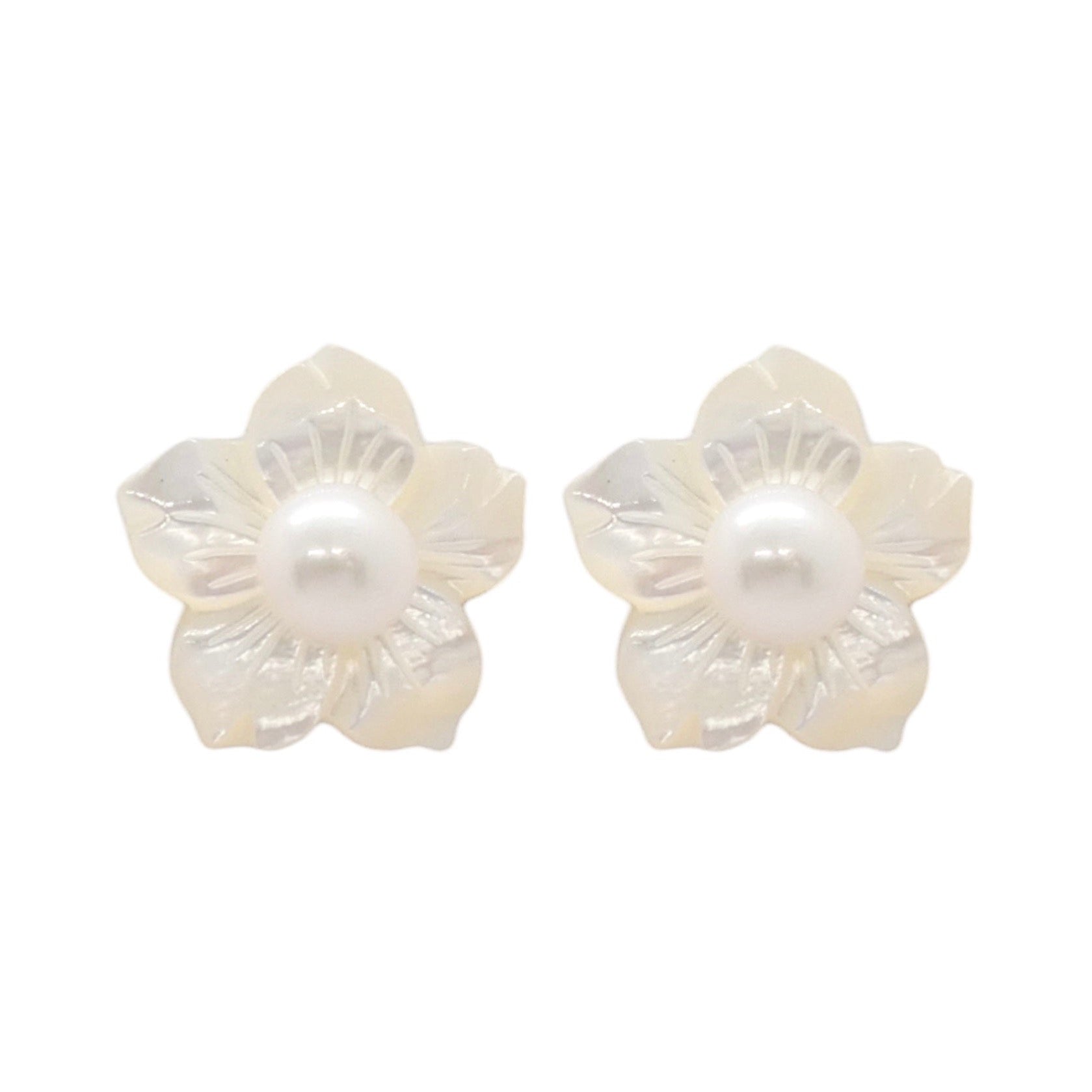 Dainty Gold Flower Stud Earrings with White Seed Pearl – ARTEMER